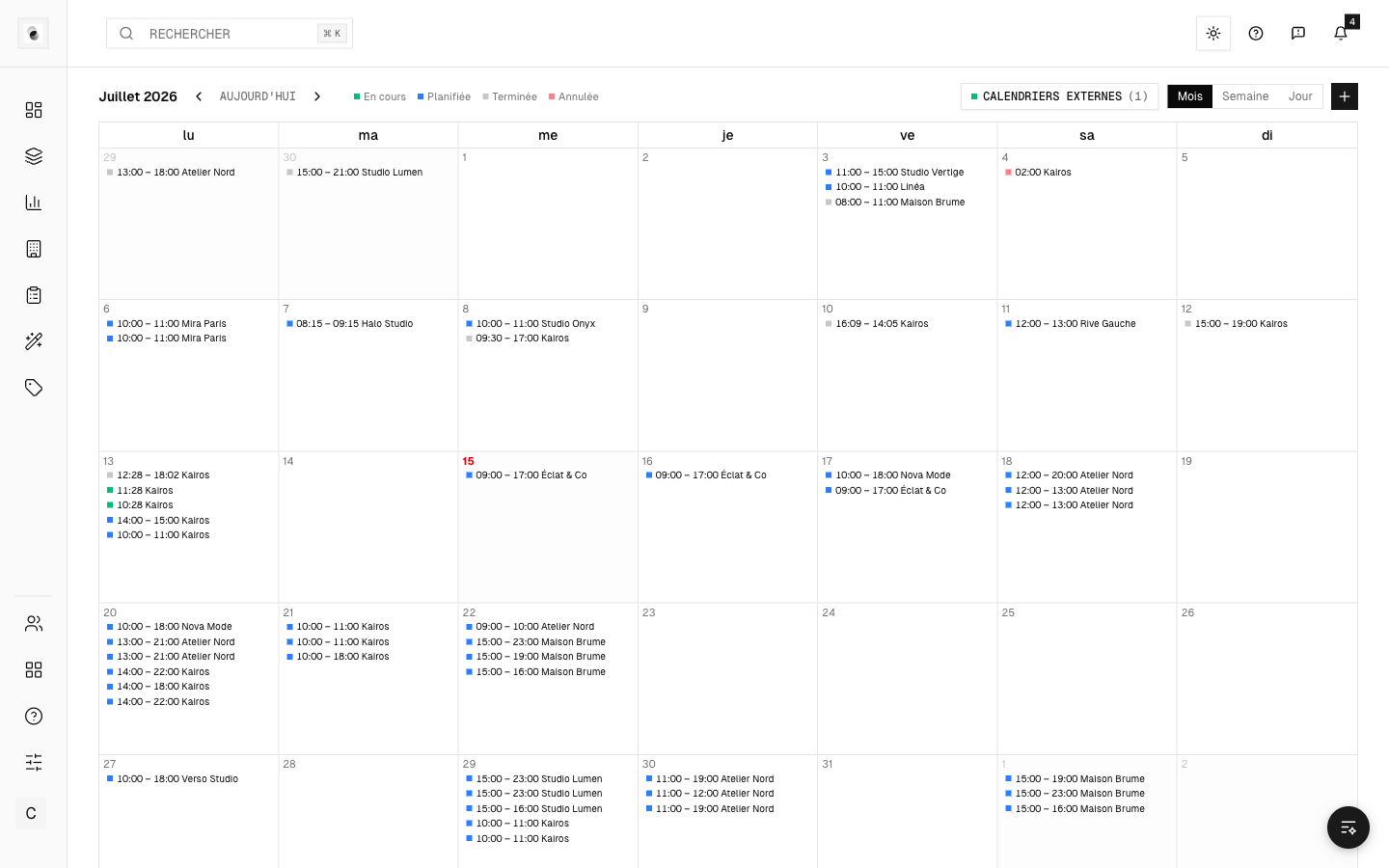 Le calendrier des sessions