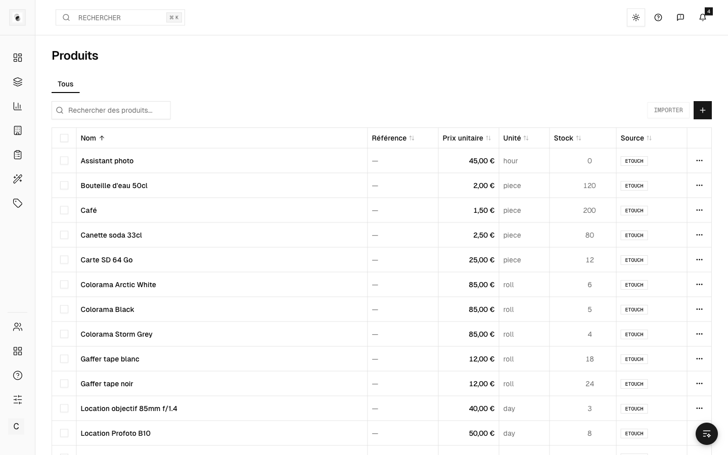 Le catalogue de produits